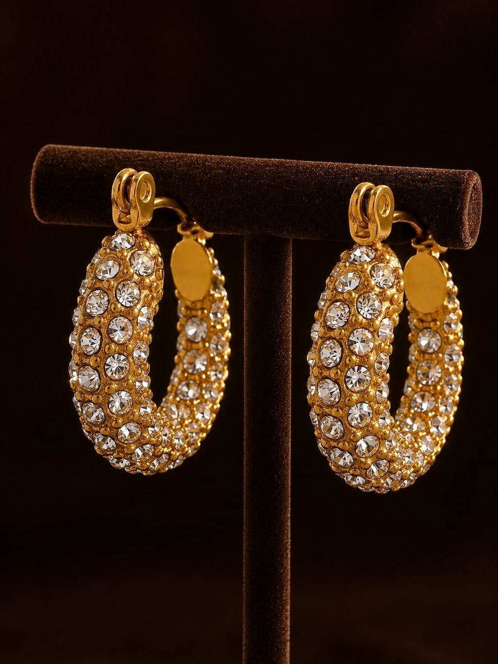 Gold Crystal-Studded Hoop Earrings